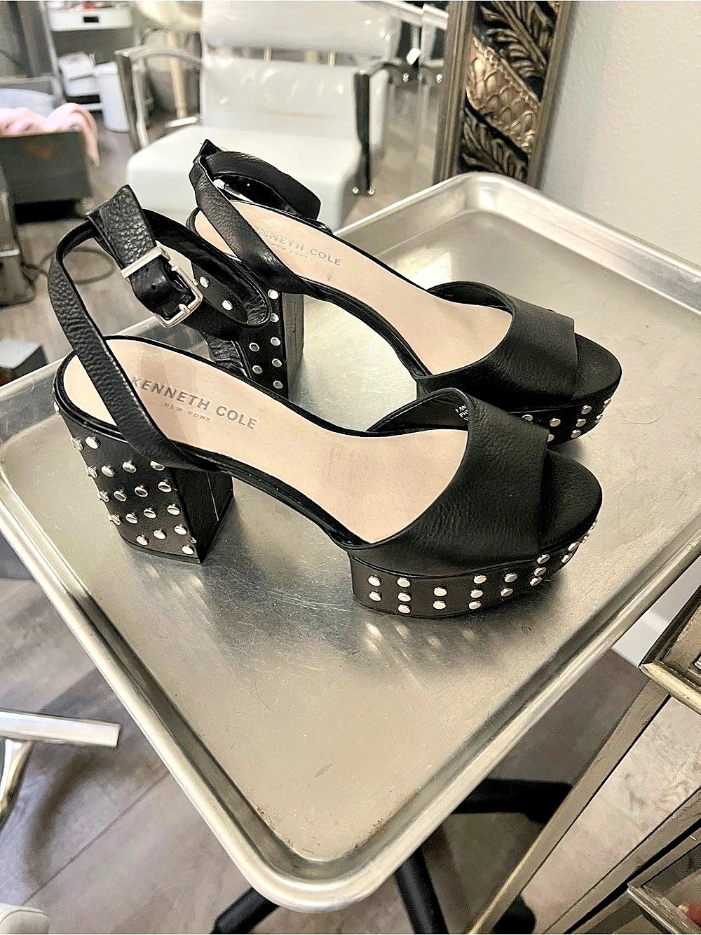 Kenneth Cole Dolly Stud Ankle Strap Platform Sandal in Black